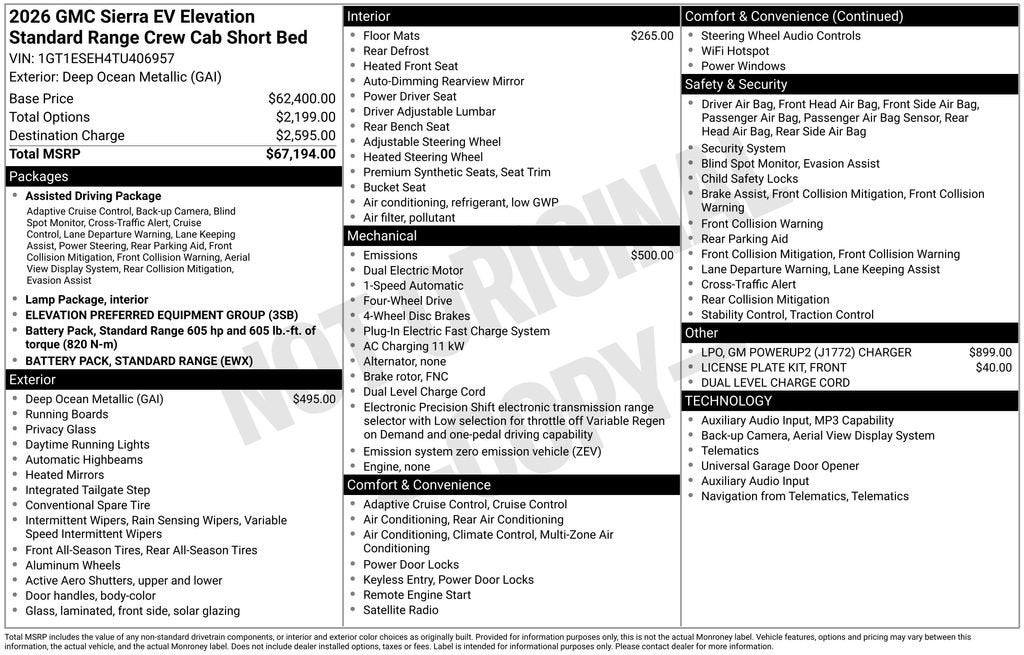 2026 GMC Sierra EV Elevation Standard Range