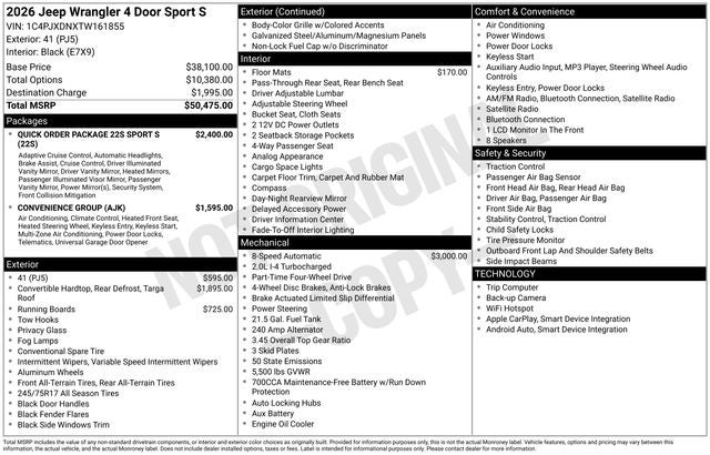 2026 Jeep Wrangler Sport S 4 Door 4x4