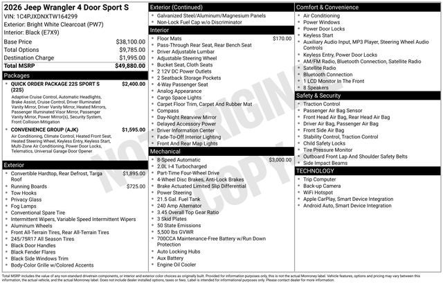 2026 Jeep Wrangler Sport S 4 Door 4x4