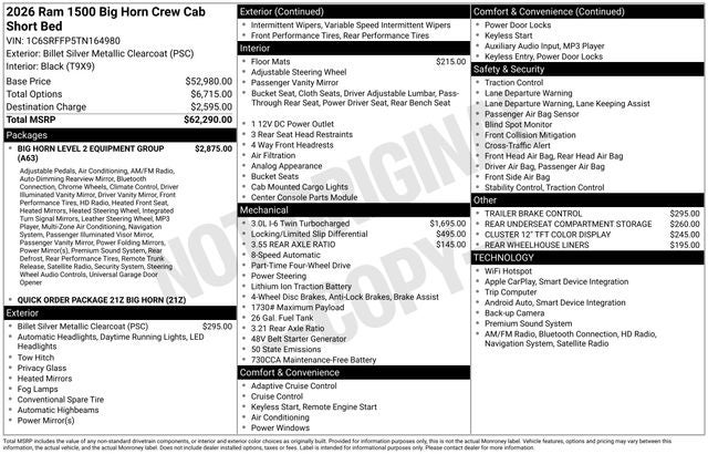 2026 RAM Ram 1500 Big Horn 4x4 Crew Cab 5'7 Box