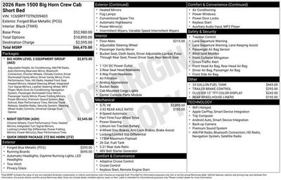 2026 RAM Ram 1500 Big Horn 4x4 Crew Cab 5'7 Box