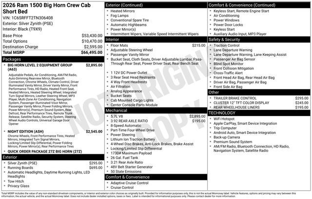 2026 RAM Ram 1500 Big Horn/Lone Star