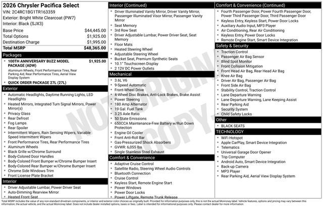 2026 Chrysler Pacifica Select