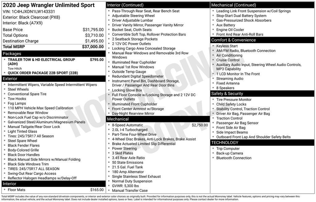 2020 Jeep Wrangler Unlimited Sport