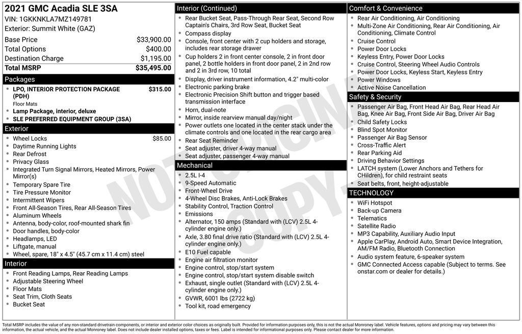 2021 GMC Acadia SLE