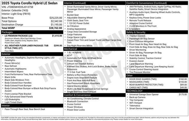2025 Toyota Corolla Hybrid LE